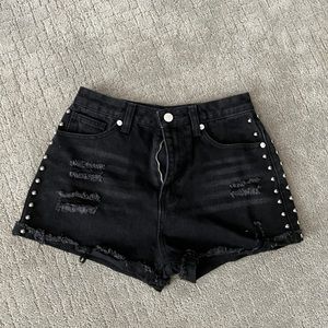 Black Stud jean shorts